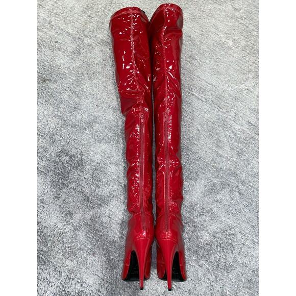 Saint Laurent YSL Aylah 110 Lava Red Patent Thigh High OTK Knee Runway Boot 42 - Picture 11 of 12